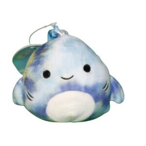 Squishmallows "Luther" Blue and White Shark Plush Keychain Backpack Purse Clip